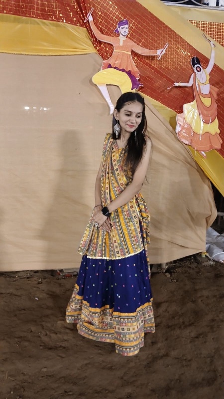 Blue lehnga with Printed Dupatta