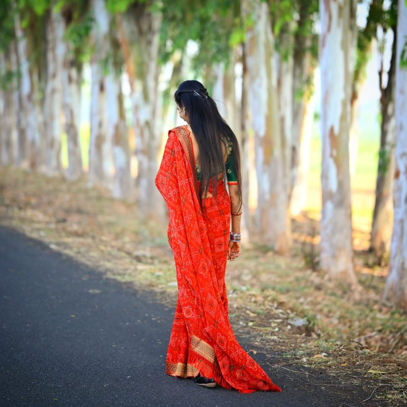 Elegant Red Bandhani Print Saree with Jacquard Border