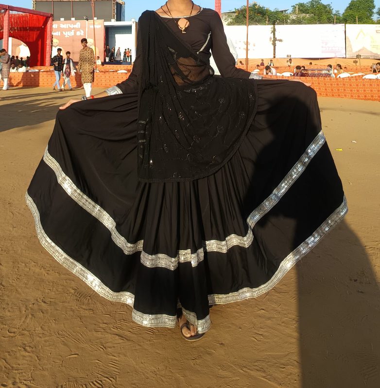 Black Chaniya choli with silver lace & border with black net dupatta & blouse
