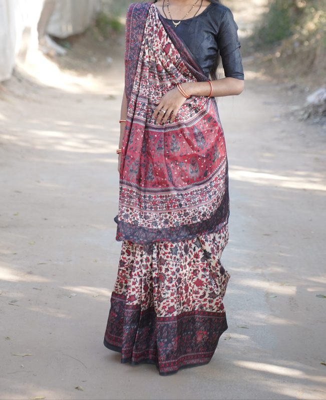 Soft silk pashmina saree with black plain blouse