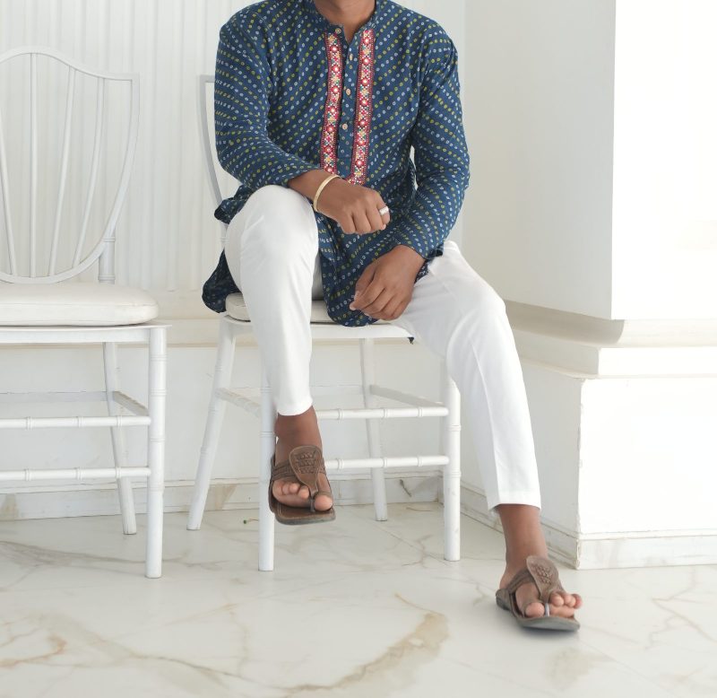 Bandhani rama color Kutchi work kurta